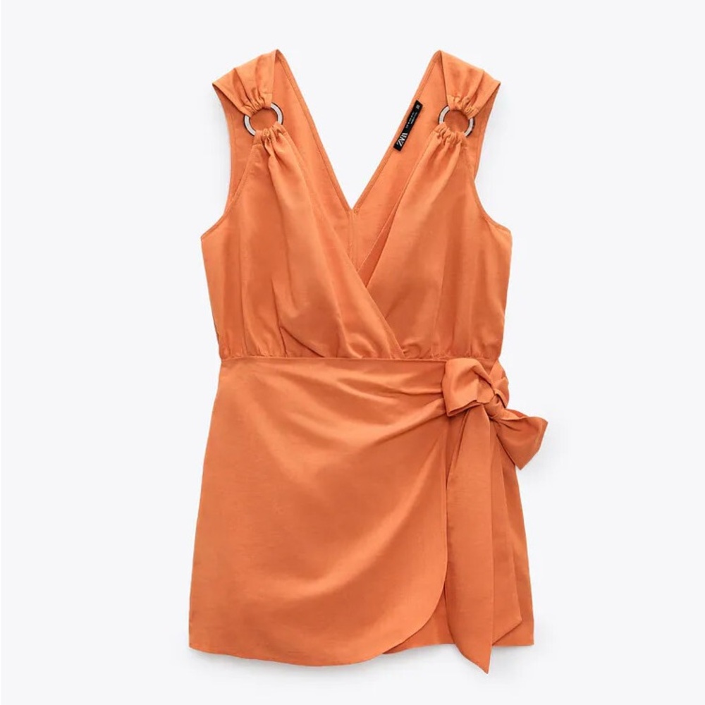 Zara Vibrant Orange Wrap Romper
